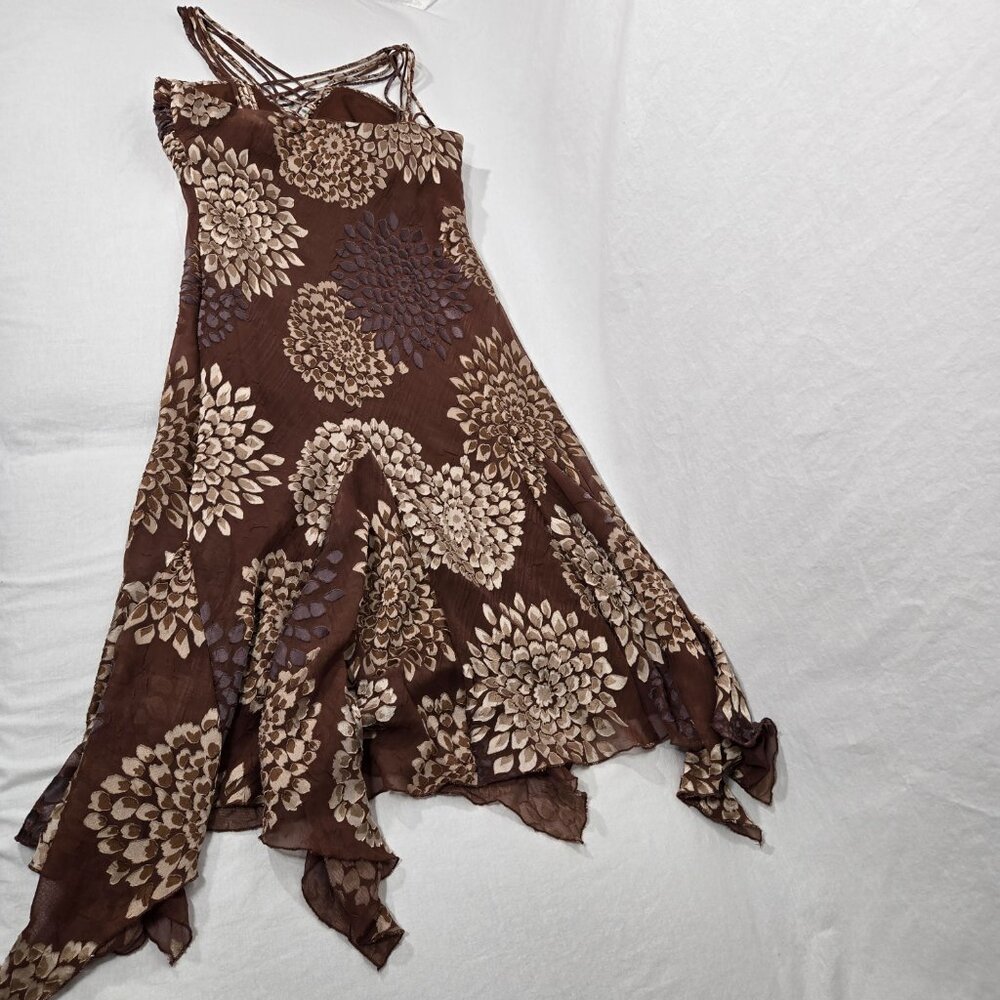 Vintage S.L.Fashions Y2K Steampunk Whimsigoth BROWN Babydoll Midi Dress Size 12. - Picture 9 of 17